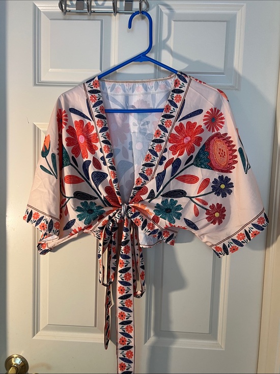 Pants - Floral Tie-Front Jumpsuit Top in Light Pink